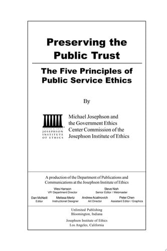 Preserving the Public Trust: The Five Principles of Public Service Ethics