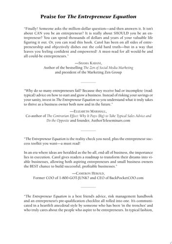 The Entrepreneur Equation: Evaluating the Realities, Risks, and Rewards of Having Your Own Business