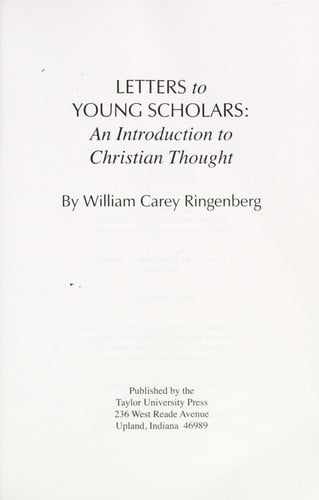 Letters to Young Scholars: an Introduction to Christian Thought