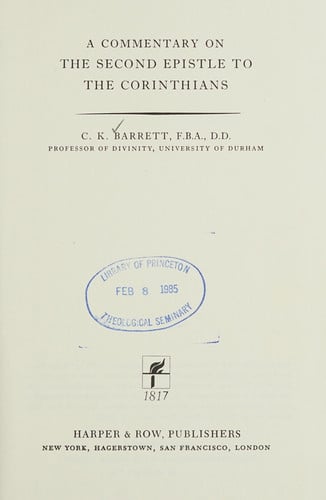 Second Epistle to the Corinthians: A Commentary