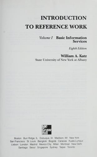 Introduction to Reference Work, Vol. 1: Basic Information Services, 8th Edition