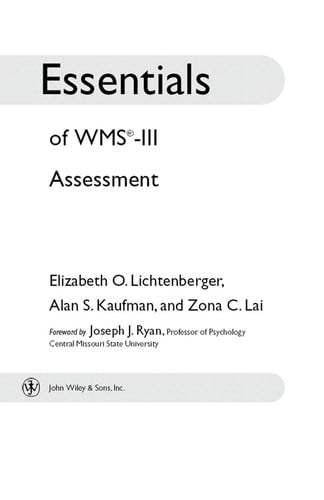 Essentials of WMS-III Assessment (Essentials of Psychological Assessment)