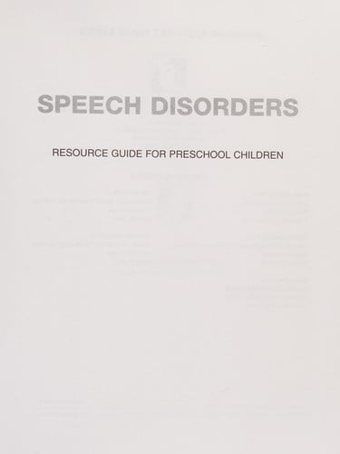 Speech Disorders Resource Guide for Preschool Children (Singular Resource Guide Series)