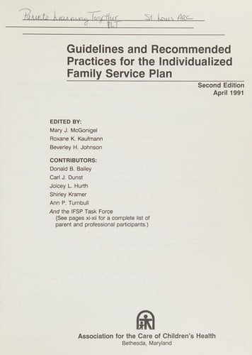 Guidelines and Recommended Practices for the Individualized Family Service Plan