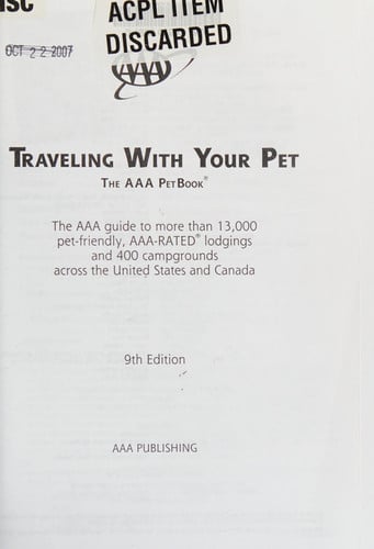 Traveling With Your Pet: The AAA Pet Book