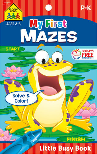 School Zone - My First Mazes Workbook - Ages 3 to 6, Preschool to Kindergarten, Activity Pad, Maze Puzzles, Coloring, and More (School Zone Little Busy Book™ Series)