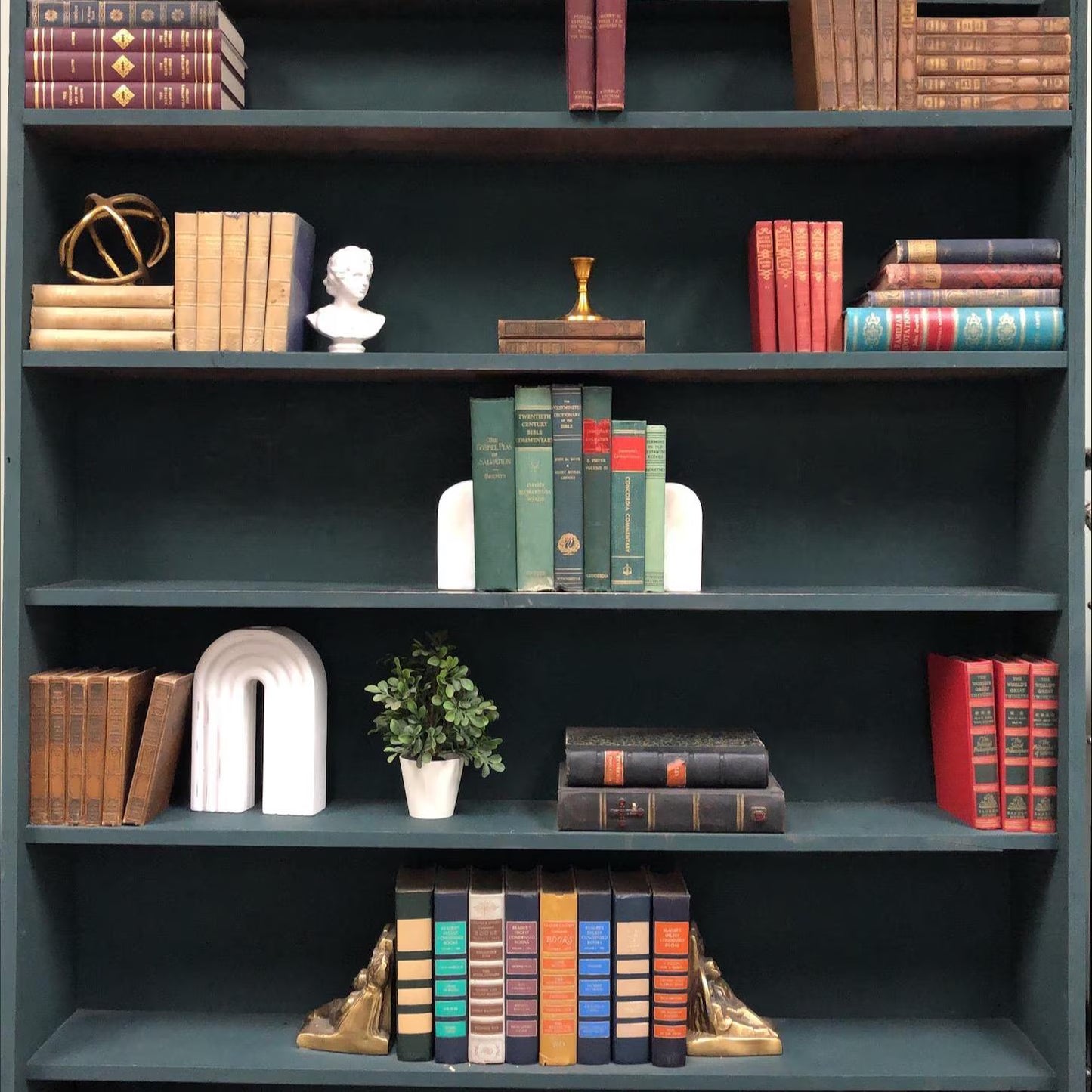 Classic Books by the Foot: Vintage Green Christian Theology Library Decor, Display Hardcovers