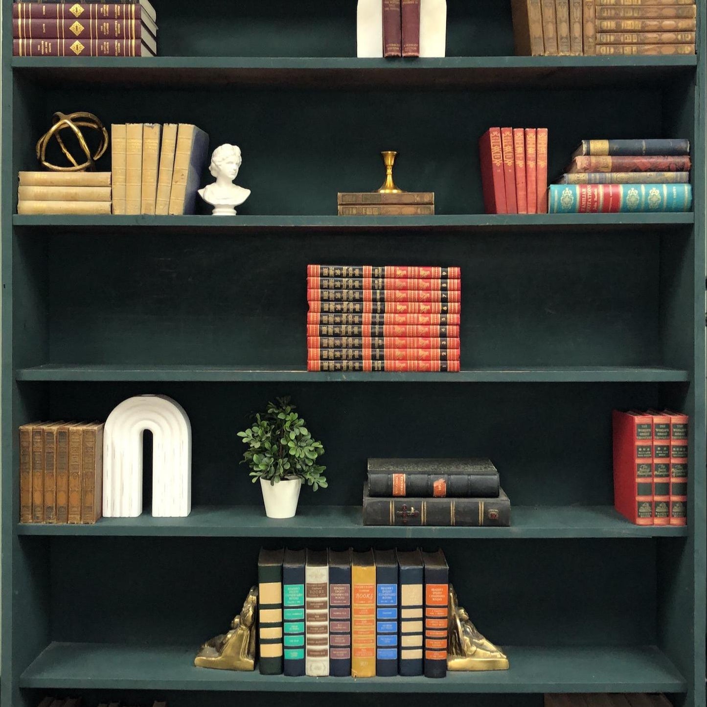 Classic Books by the Foot: Vintage Red Self-Teaching Encyclopedia Decorative Set, Display Hardcover
