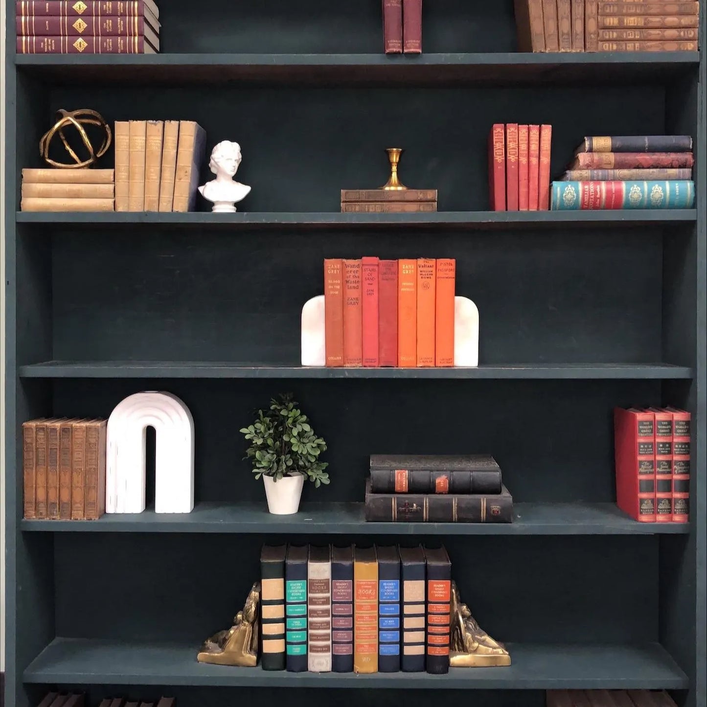 Classic Books by the Foot: Vintage Orange Red Western Novel Book Collection Zane Grey, Cunningham, Raine, Rustic Ranch Library Decor