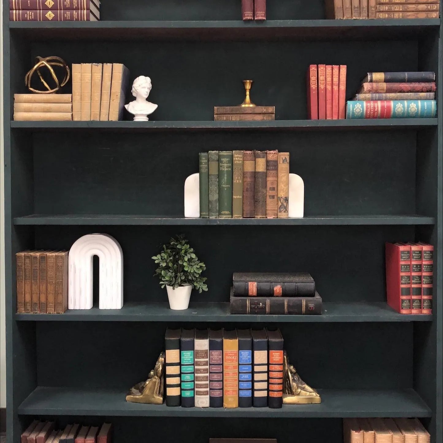 Classic Books by the Foot: Antiquarian Book Collection Brown and Green Set Victorian Library Decor