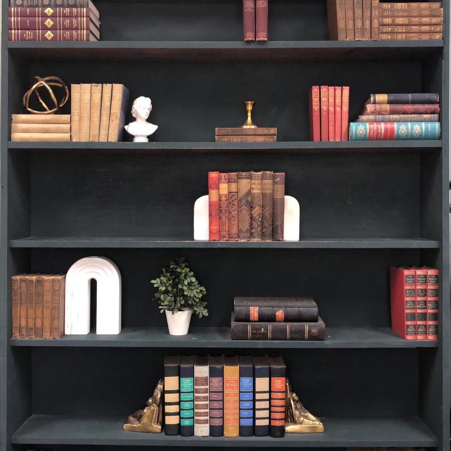 Classic Books by the Foot: Antique Red and Brown Ornate Embossed Victorian Book Set Historic Home Decor, Display Hardcovers