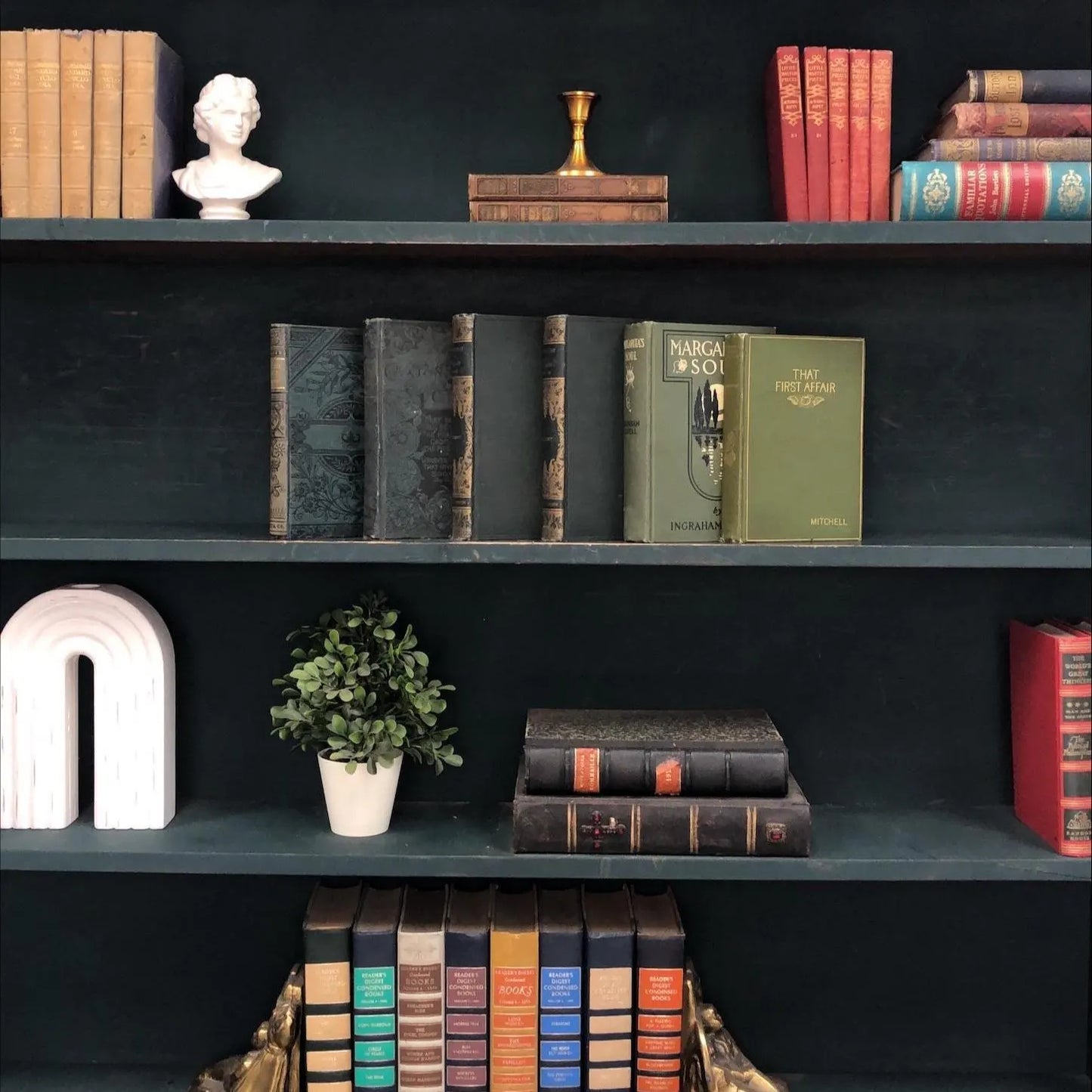 Classic Books by the Foot: Antique Ornate Green Book Collection Scholar Library Decor, Display Hardcovers