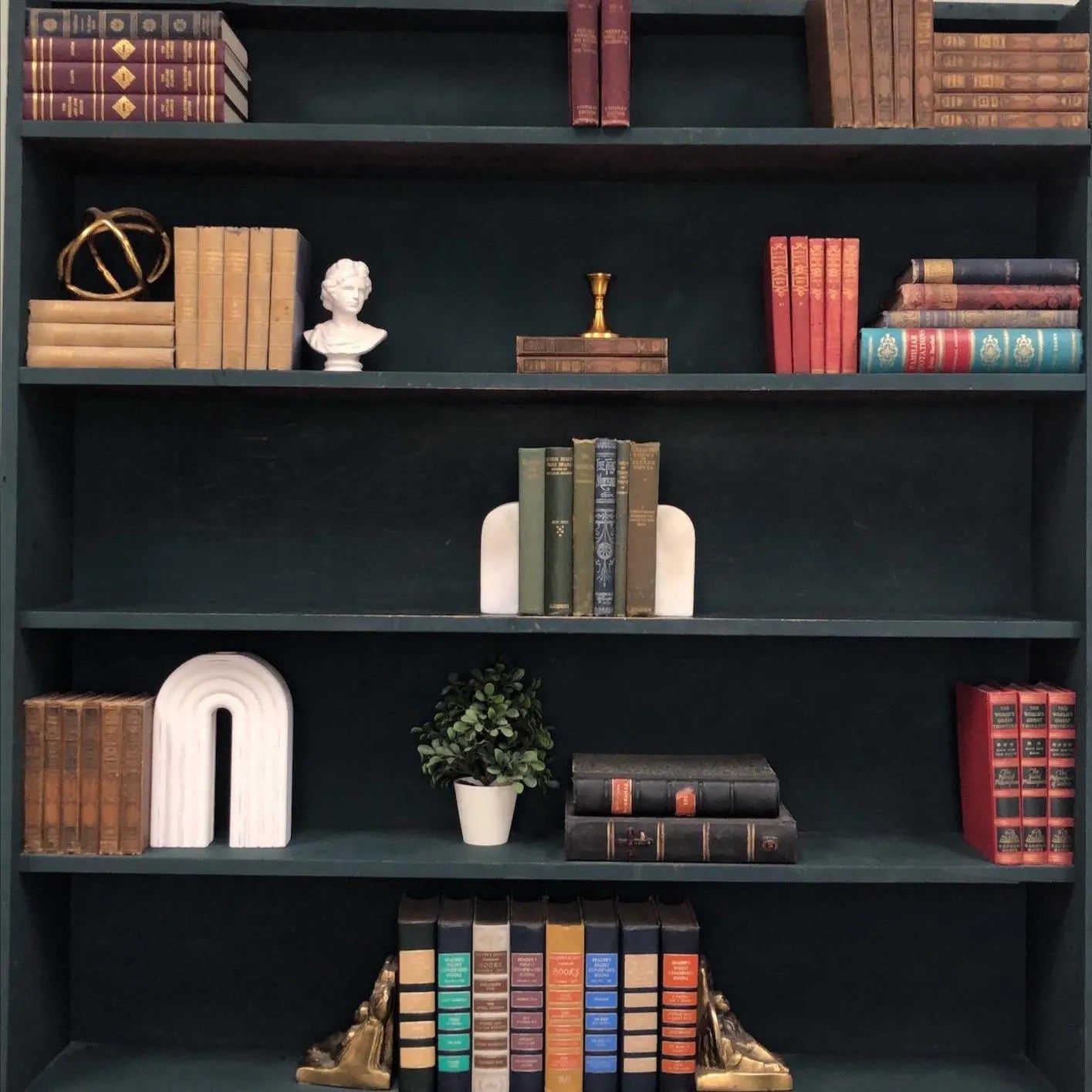 Classic Books by the Foot: Curated Antique Poetry Book Set Green Vintage Collection Dark Academia Library Decor