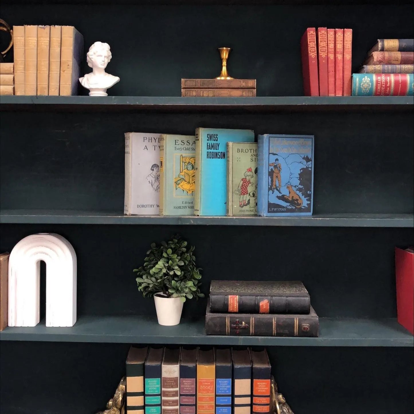 Classic Books by the Foot: Vintage Children's Book Bundle Blue and Green Decorative Cottagecore Nursery Bookshelf Library Decor