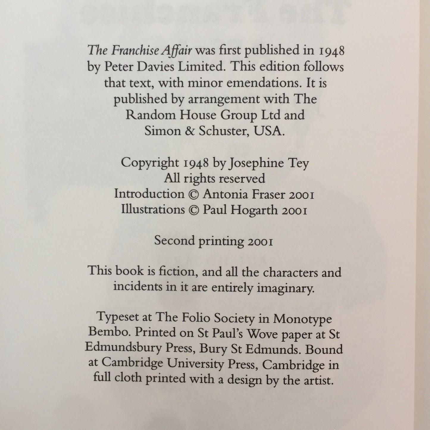 The Franchise Affair - Josephine Tey - 2nd Print - Folio Society - 2001
