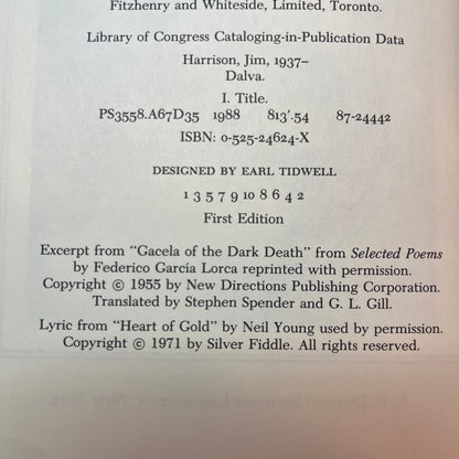 Dalva - Jim Harrison - Signed Copy - 1st Edition - 1998