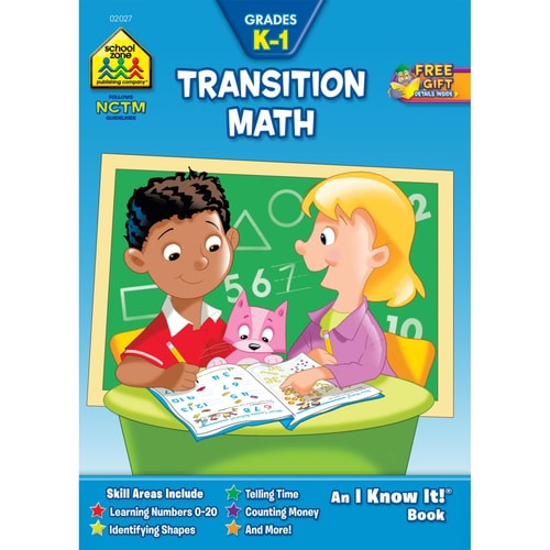 School Zone - Transition Math Workbook - 32 Pages, Ages 5 to 7, Kindergarten, 1st Grade, Numbers 0-20, Counting Money, Telling Time, and More (School Zone I Know It!® Workbook Series)