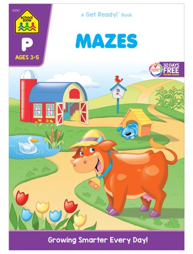 School Zone - Mazes Workbook - Ages 3 to 5, Preschool to Kindergarten, Maze Puzzles, Wide Paths, Colorful Pictures, Attention to Detail, Problem-Solving, and More (School Zone Get Ready!™ Book Series)