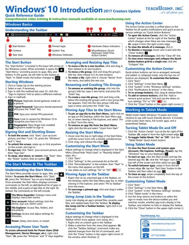 Windows 10 Introduction 2017 Creators Update Quick Reference Training Tutorial Guide (Cheat Sheet of Instructions, Tips & Shortcuts - Laminated)