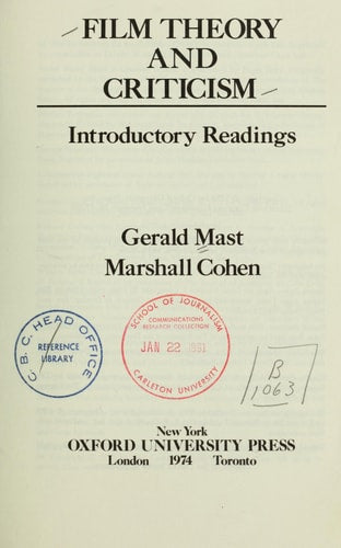 Film theory and criticism;: Introductory readings