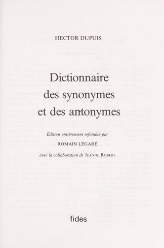 Dictionnaire Des Synonymes Et Des Antonymes