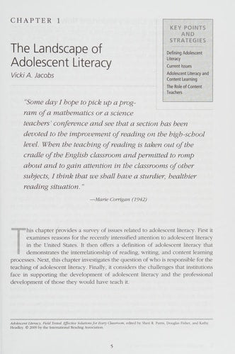 Adolescent Literacy, Field Tested: Effective Solutions for Every Classroom