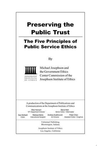 Preserving the Public Trust: The Five Principles of Public Service Ethics