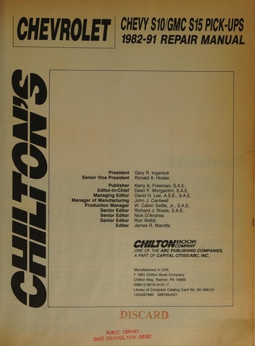 Chilton's Chevrolet Chevy S10/GMC S15 Pickups 1982-91 Repair Manual