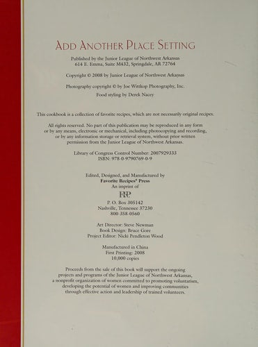 Add Another Place Setting Recipes from the Junior League of Northwest Arkansas