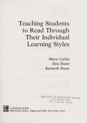 Teaching Students to Read Through Their Individual Learning Styles