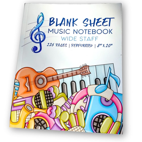 IVIDEOSONGS Blank Sheet Music Notebook 8x10 in - Wide Staff Blank Music Composition Notebook - 126 Page Paperback Music Staff Paper Manuscript Paper Notebook Music Journal - 150 Free Music Lessons