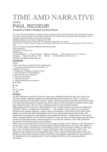 Time and Narrative Volume 1(Time & Narrative) (English and French Edition)