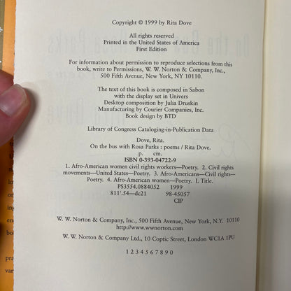 On the Bus with Rosa Parks - Rita Dove - Signed - 1st Edition - 1999