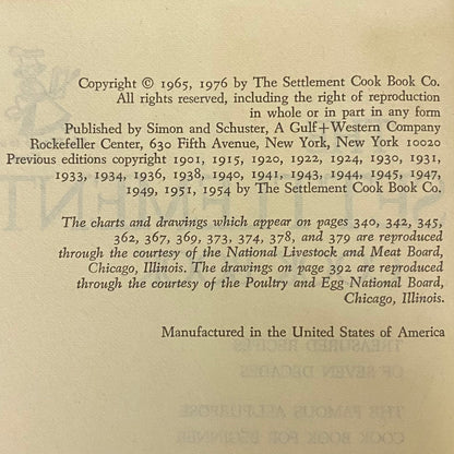 The Settlement Cook Book - Simon and Schuster - Third Edition - Revised - 1976