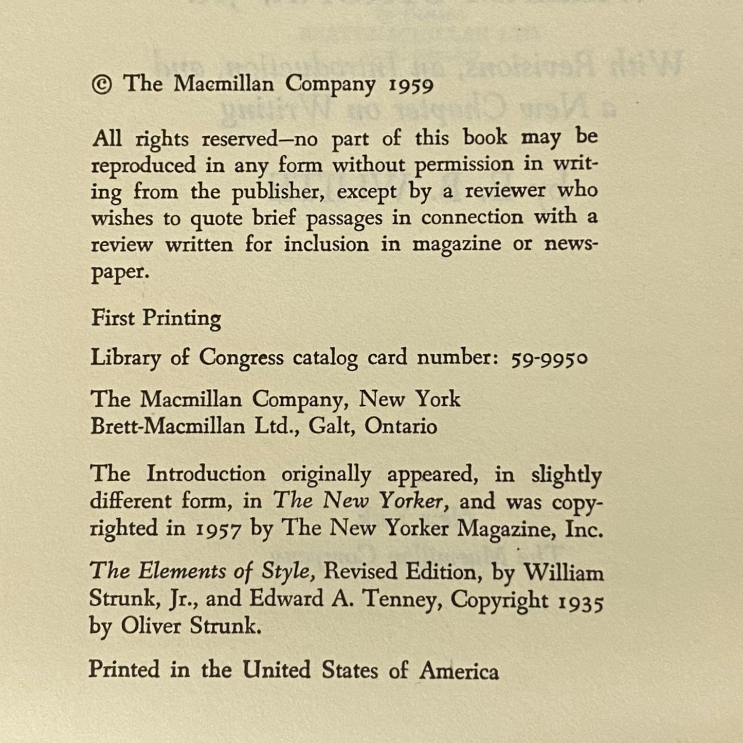 The Elements of Style - William Strunk Jr. - First Printing - 1959