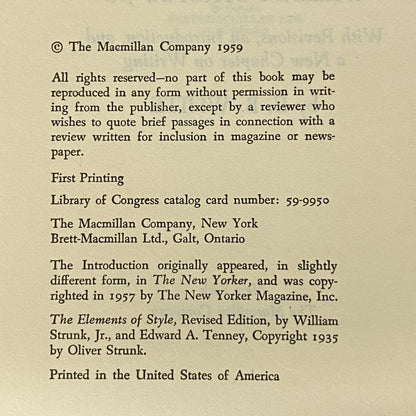 The Elements of Style - William Strunk Jr. - First Printing - 1959