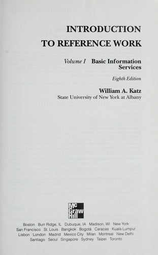 Introduction to Reference Work, Vol. 1: Basic Information Services, 8th Edition