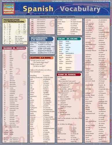 Spanish Vocabulary A QuickStudy Laminated Reference Guide