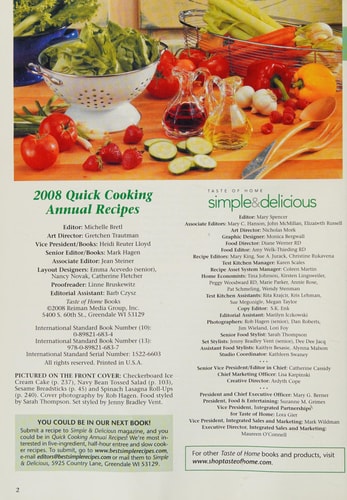 Taste of Home 2008 Quick Cooking Annual Recipes