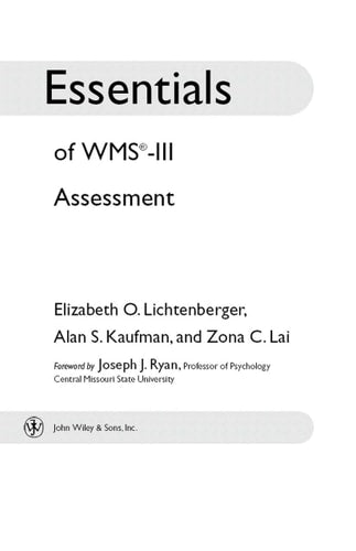 Essentials of WMS-III Assessment (Essentials of Psychological Assessment)