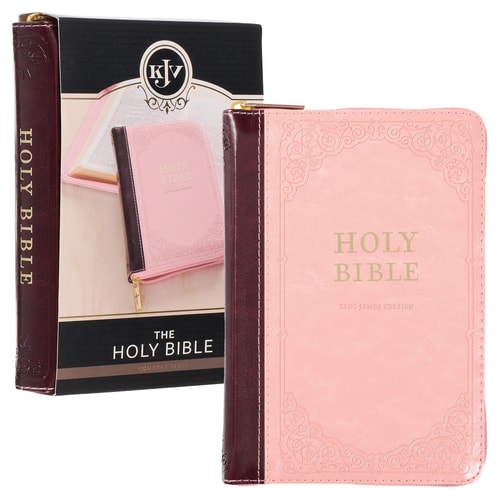 KJV Holy Bible, Compact Faux Leather Red Letter Edition - Ribbon Marker, King James Version, Pink/Burgundy, Zipper Closure (KJV Compact Editions)