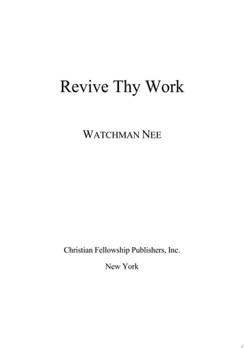 Revive Thy Work
