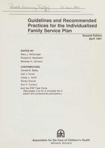 Guidelines and Recommended Practices for the Individualized Family Service Plan