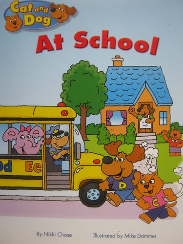 Kindergarten Student Reader Grad K Cat and Dog At School