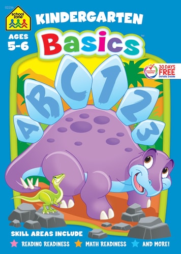 School Zone - Kindergarten Basics Workbook - 64 Pages, Ages 5 to 6, Reading & Math Readiness, Alphabet, Shapes, Patterns, Numbers 0-10, Beginning Sounds, and More (School Zone Basics Workbook Series)