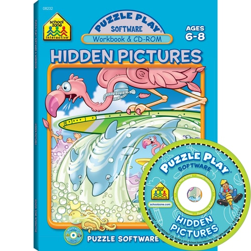 School Zone - Hidden Pictures Workbook with CD-Rom - 64 Pages, Ages 6 to 8, Puzzle Play, Problem-Solving, CD Software
