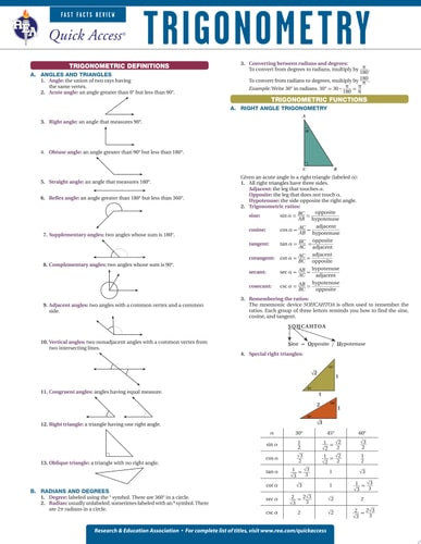 Trigonometry - REA's Quick Access Reference Chart (Quick Access Reference Charts)