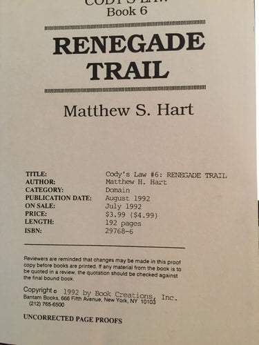 RENEGADE TRAIL (Cody's Law No. 6)