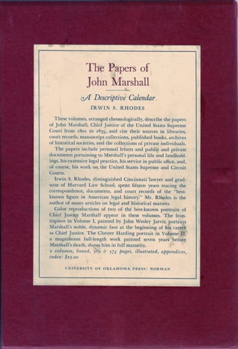 The Papers of John Marshall: A Descriptive Calendar