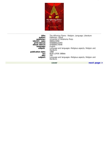 The Affirming Flame: Religion, Language, Literature